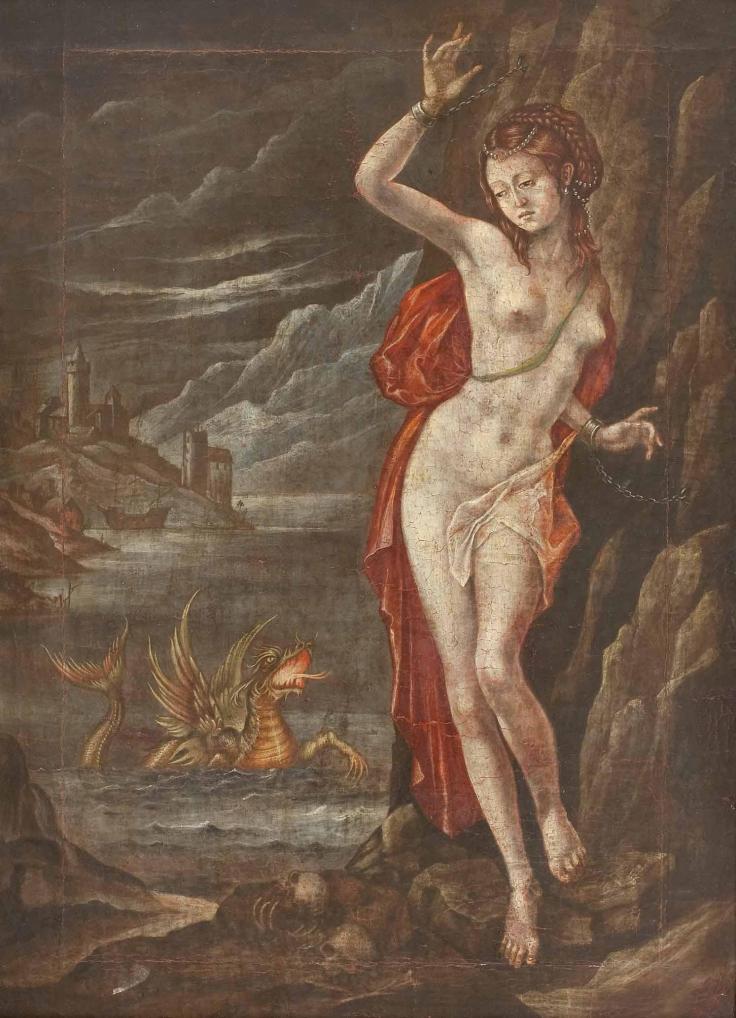 "Andromeda", Öl auf Leinwand, ca. 70 x 50 cm. 1600. Anónimo.
