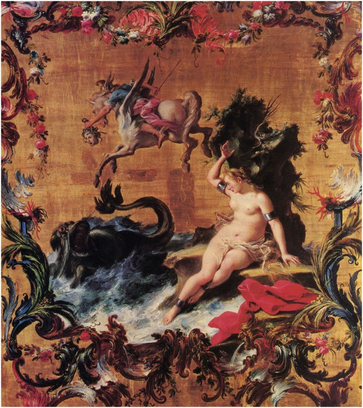 Filippo Falciatore, Perseo rescatando a Andrómeda. 1736. Óleo sobre tabla. Museo Duca di Martina.